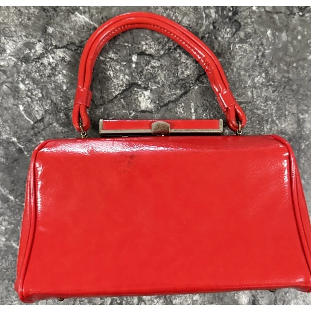 Vintage Dover USA Red Patent Faux Leather Top Handle Handbag
